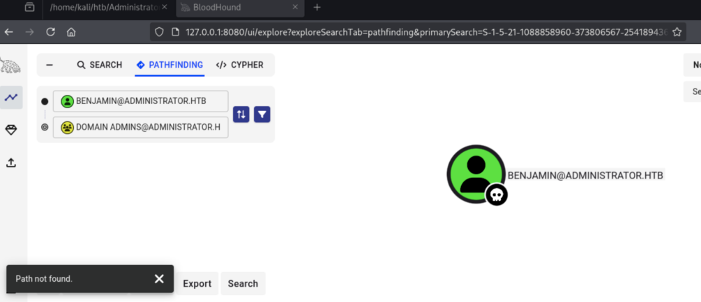 Benjamin→Domain Admins に直接パスがない確認