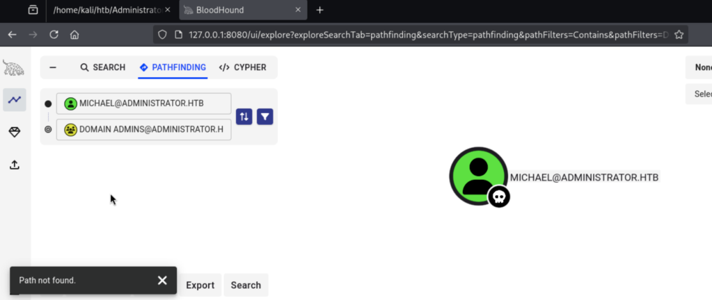 Michael→Domain Admins に直接パスがない確認